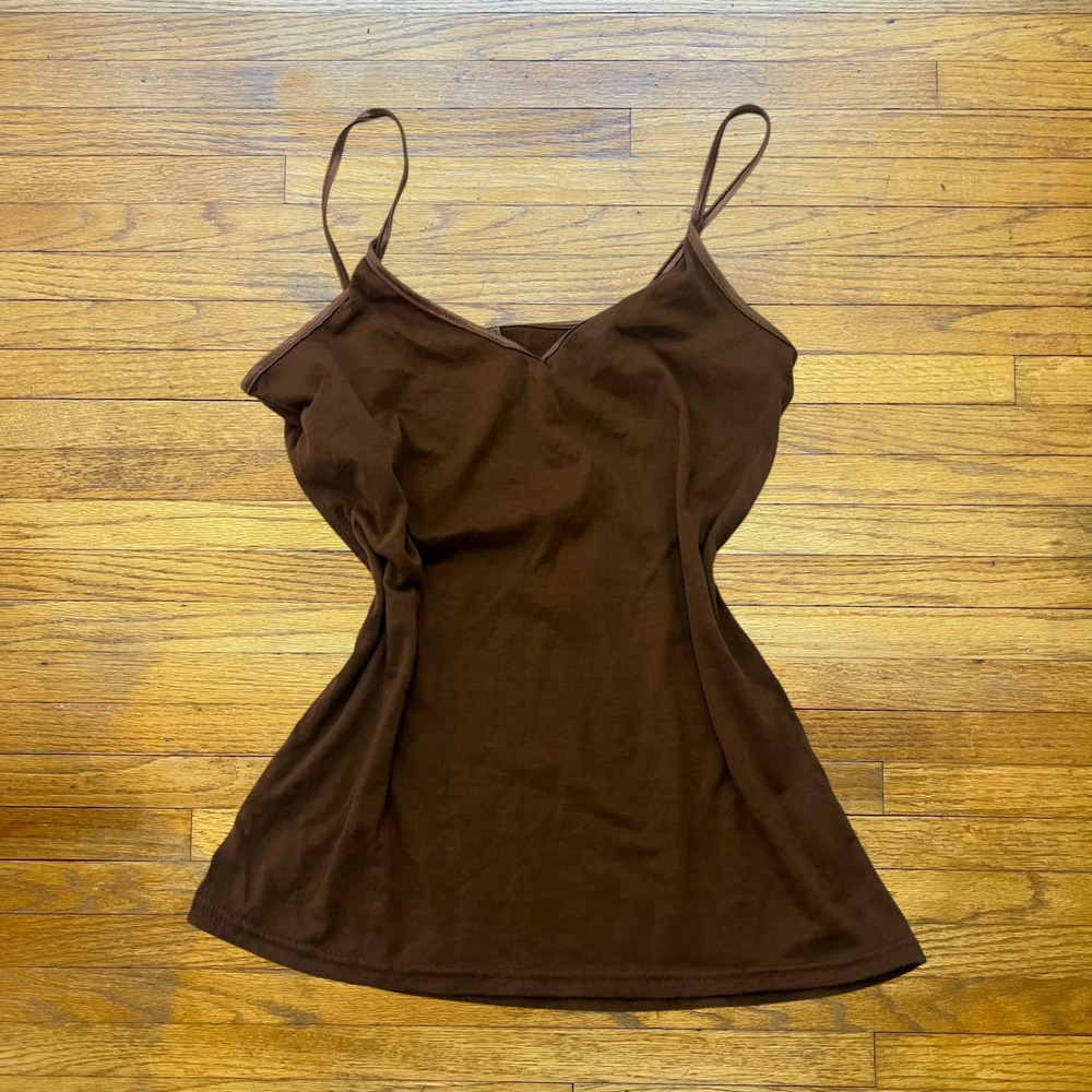 Aviva Brown Cami Spaghetti Strap V-Neck Camisole Top Large